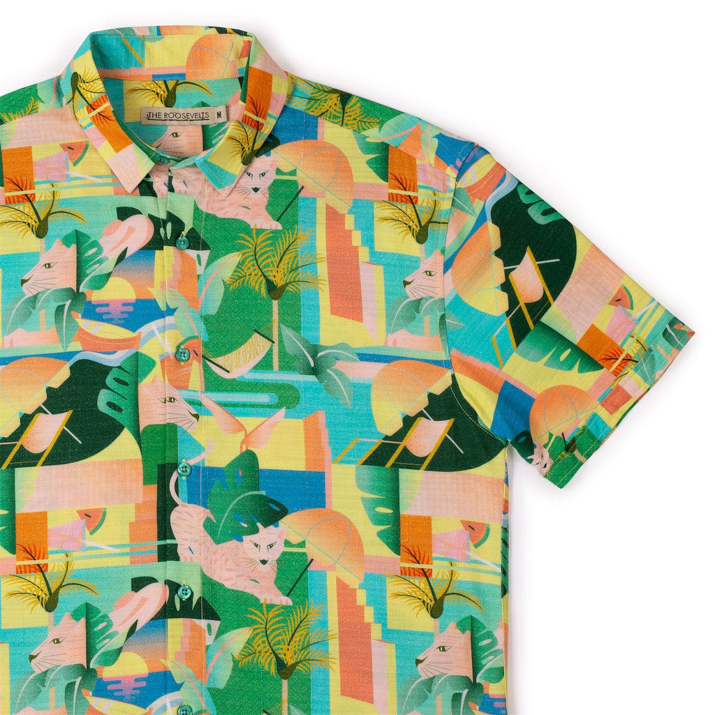 RSVLTS Big Cat Cabana Bamboo Short Sleeve Shirt in Multicolor — detail 4