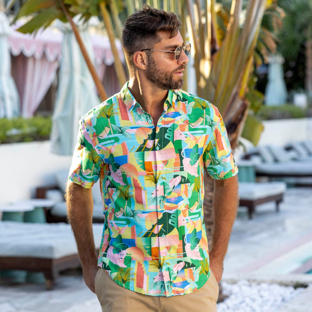 RSVLTS Big Cat Cabana Bamboo Short Sleeve Shirt in Multicolor — detail 5