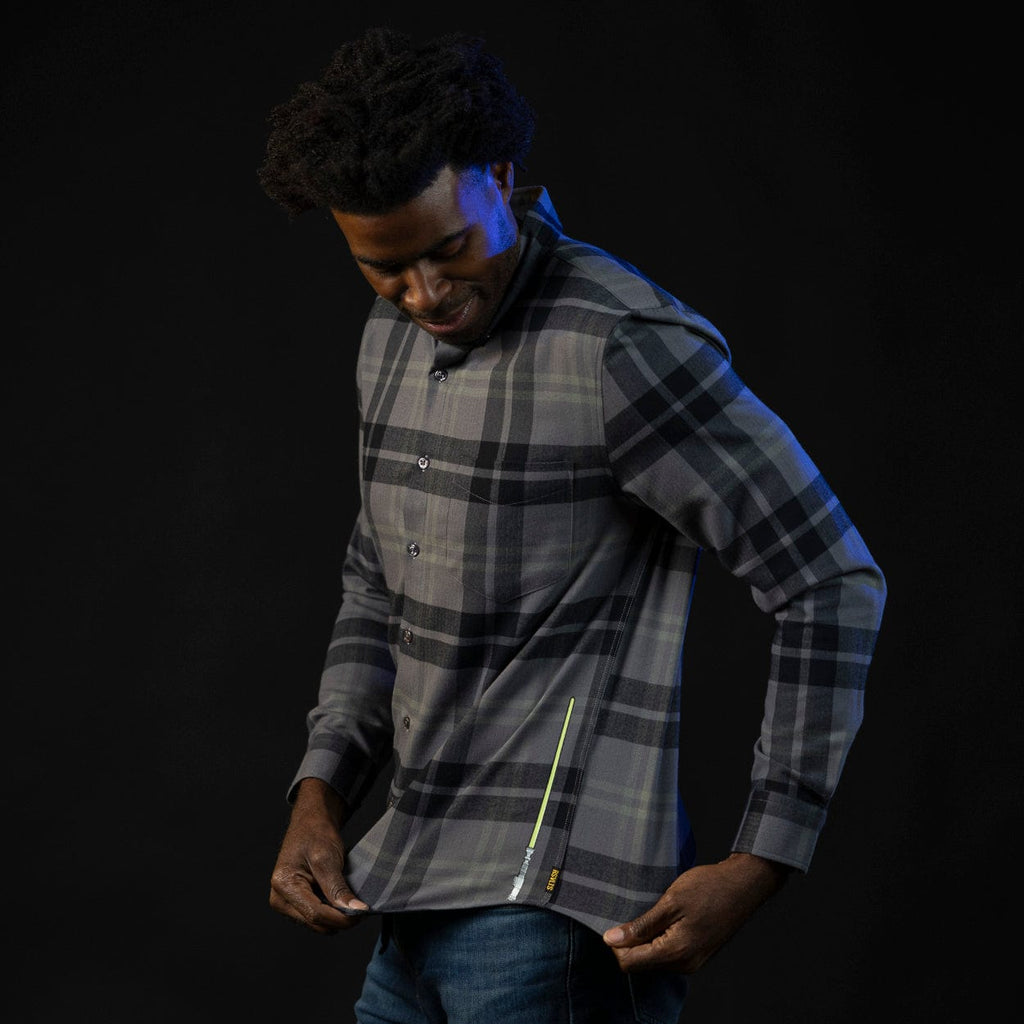 RSVLTS Return of the Plaid BorlandFlex Long Sleeve Flannel in Gray — detail 2