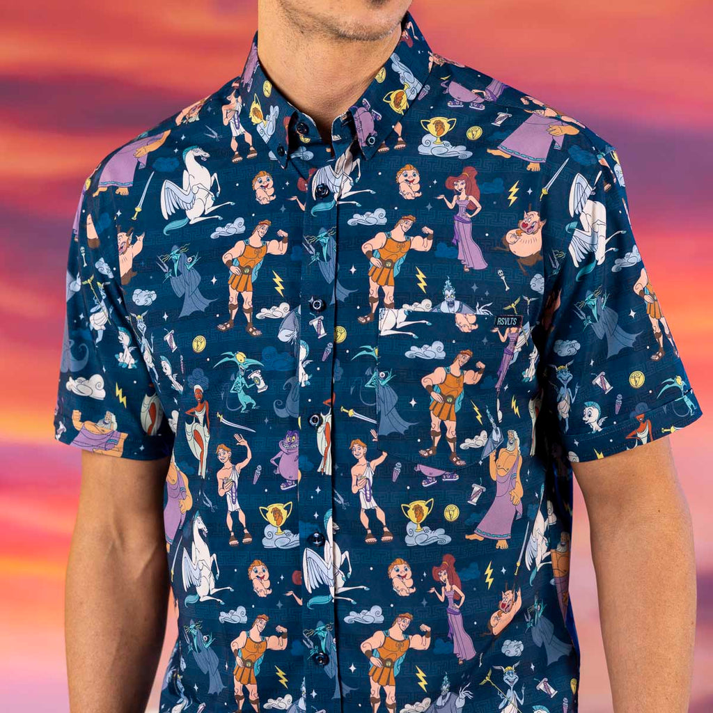 RSVLTS Grecian Gallery KUNUFLEX Short Sleeve Shirt in Blue — detail 7