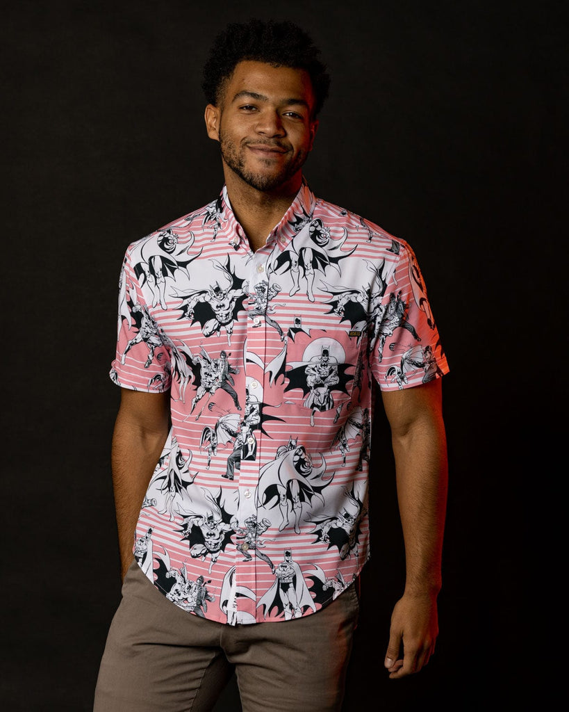 RSVLTS Sundown On Gotham City KUNUFLEX Short Sleeve Shirt in Red — detail 7