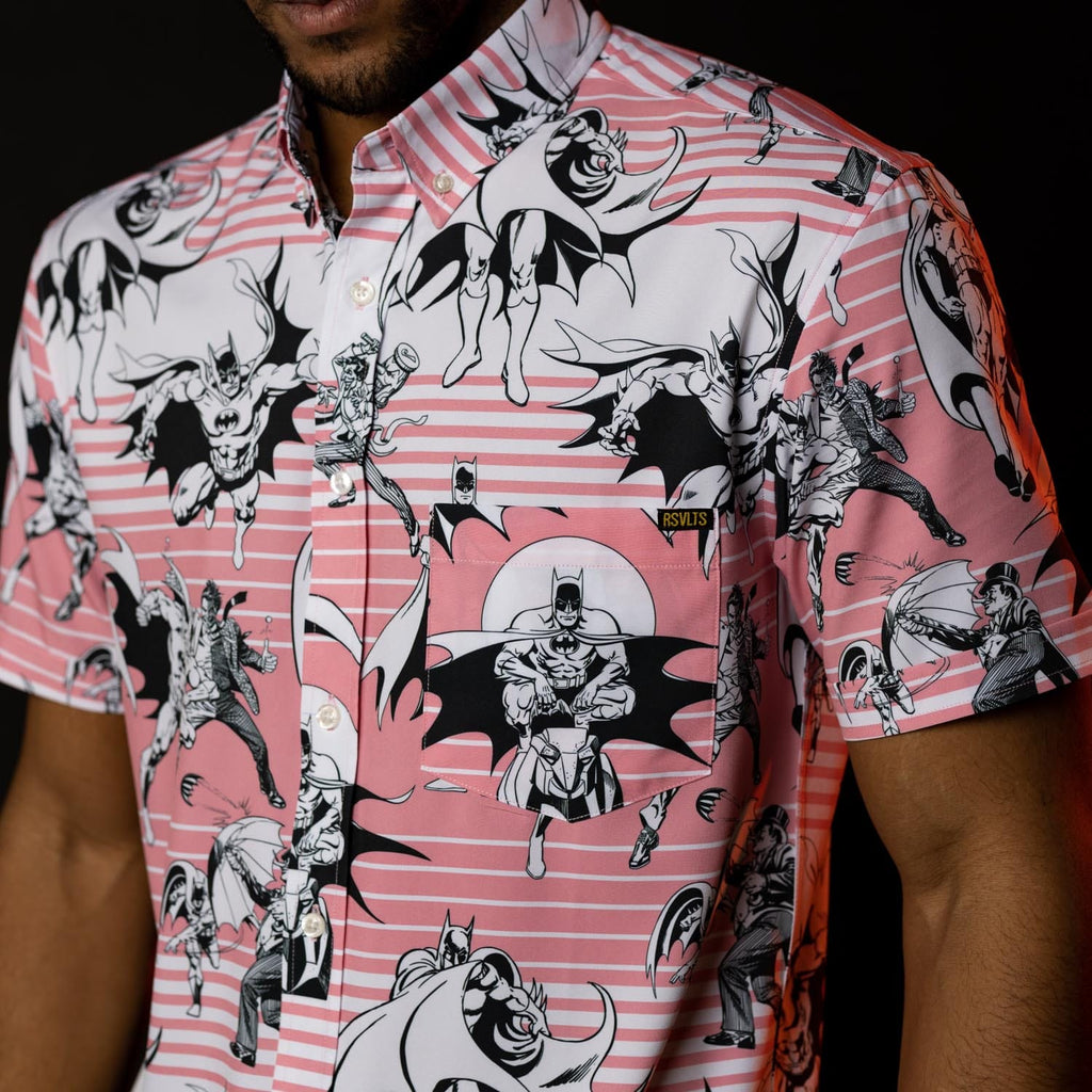 RSVLTS Sundown On Gotham City KUNUFLEX Short Sleeve Shirt in Red — detail 3