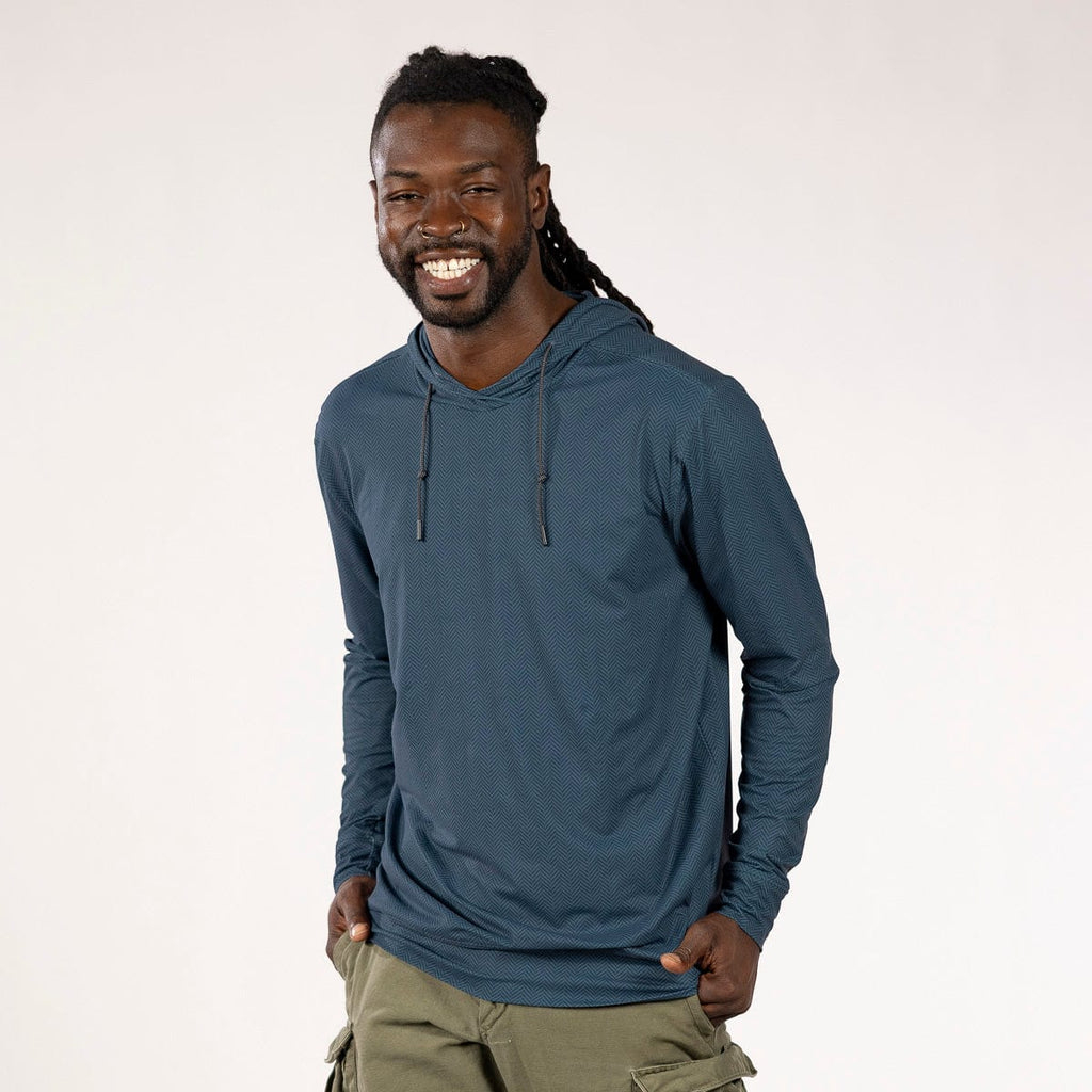 RSVLTS Bad to the Herringbone Performance Hoodie in Blue — front view