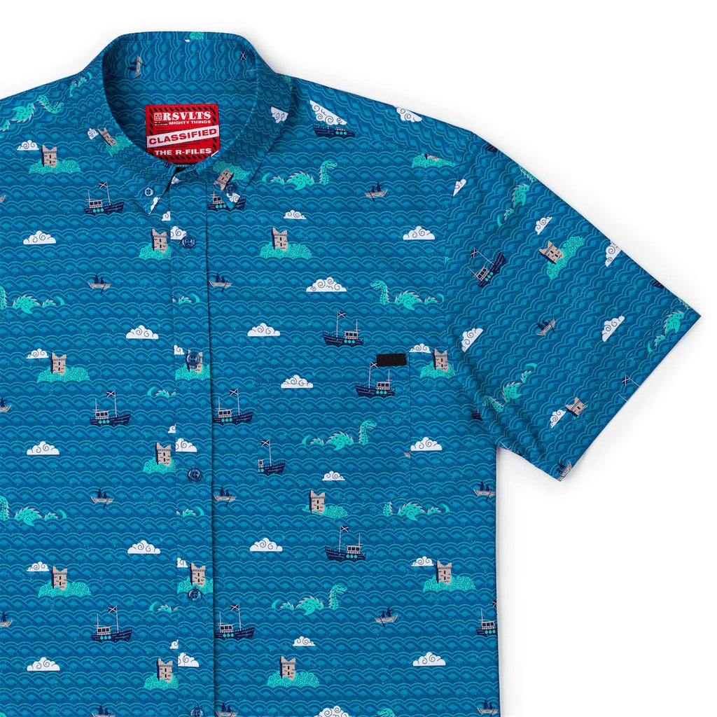 RSVLTS Loch the Boat KUNUFLEX Short Sleeve Shirt in Blue — front view