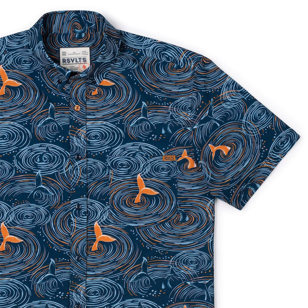 RSVLTS Whale Tales KUNUFLEX Short Sleeve Shirt in Blue — front view