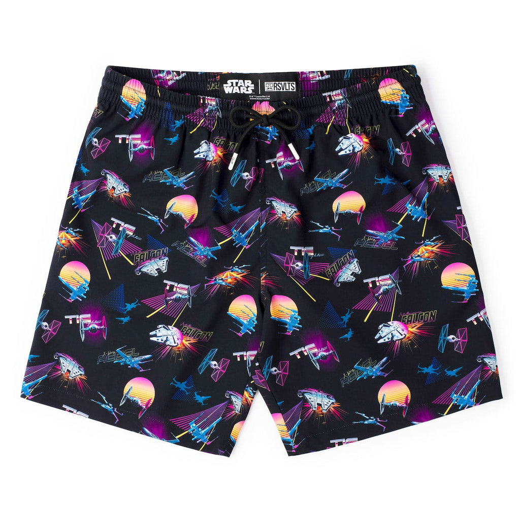 RSVLTS Synthwave Dogfight Hybrid Shorts in Black — front view