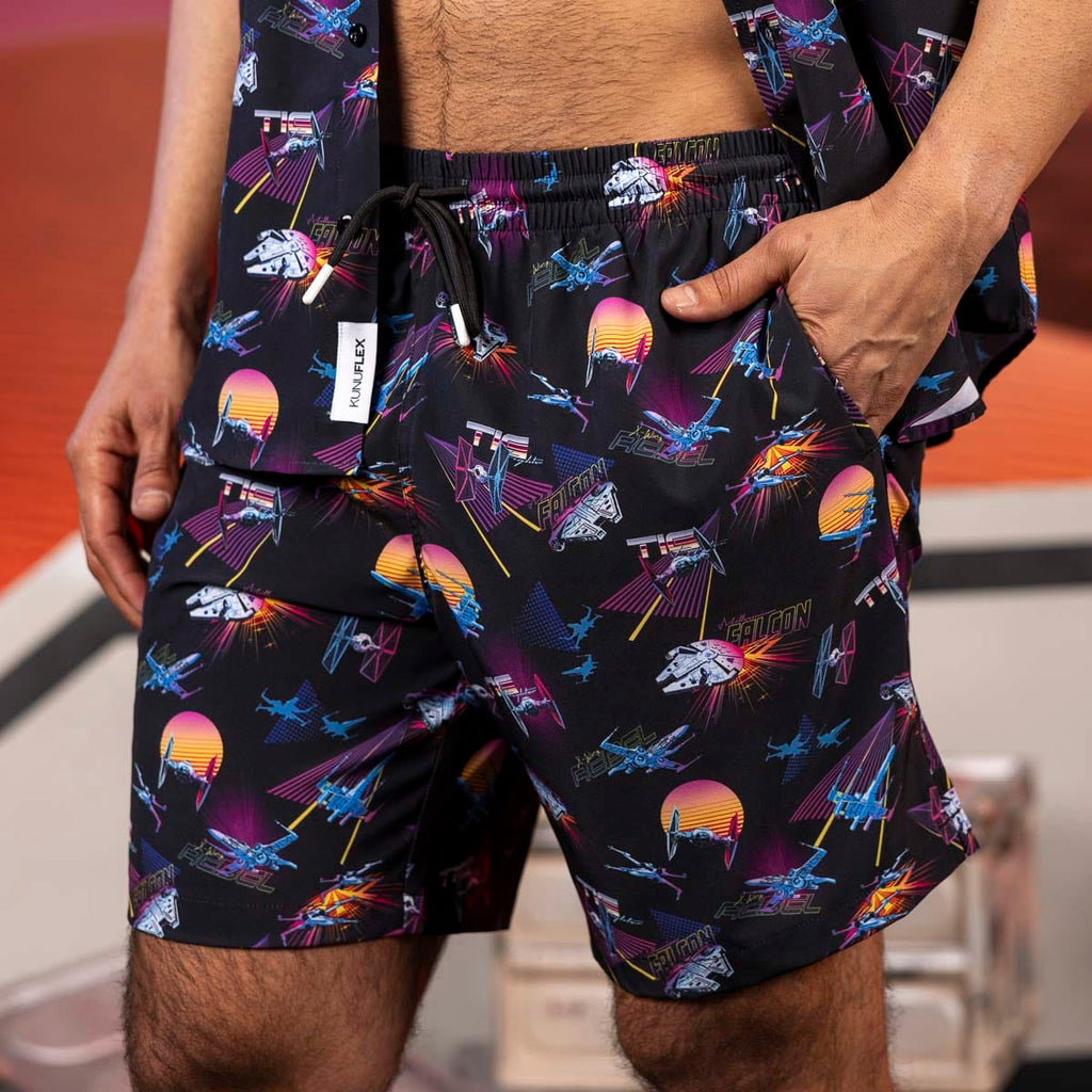 RSVLTS Synthwave Dogfight Hybrid Shorts in Black — detail 3