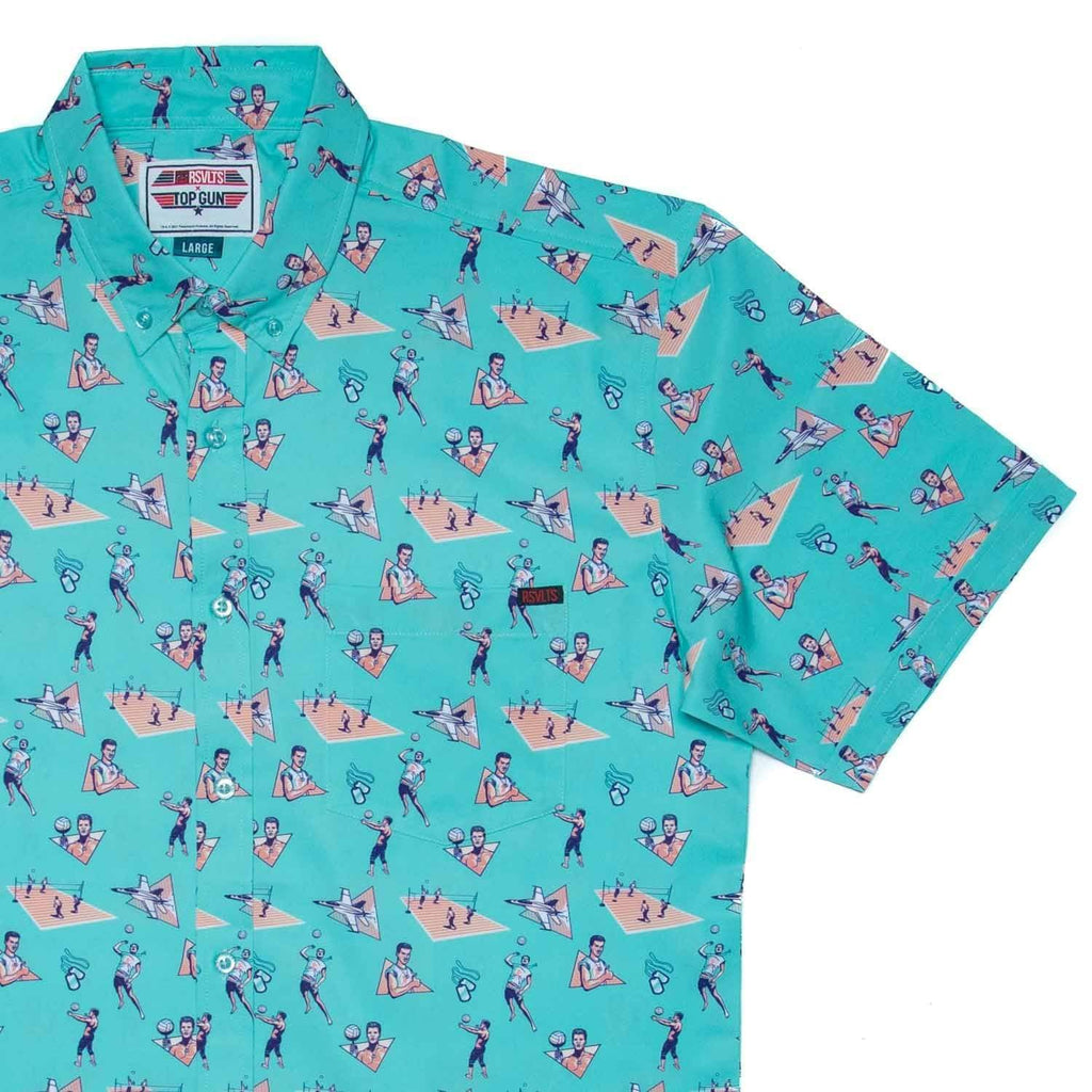 RSVLTS Playing With The Boys KUNUFLEX Short Sleeve Shirt in Blue — front view