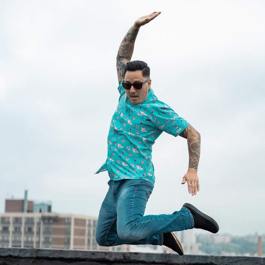 RSVLTS Playing With The Boys KUNUFLEX Short Sleeve Shirt in Blue — detail 10