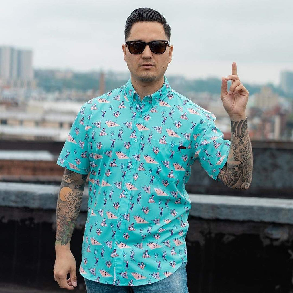 RSVLTS Playing With The Boys KUNUFLEX Short Sleeve Shirt in Blue — detail 9