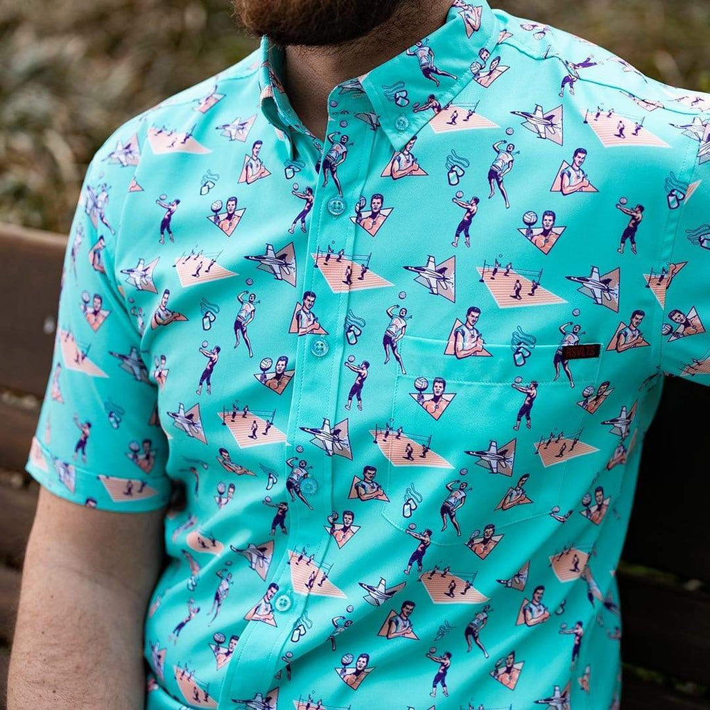 RSVLTS Playing With The Boys KUNUFLEX Short Sleeve Shirt in Blue — detail 7
