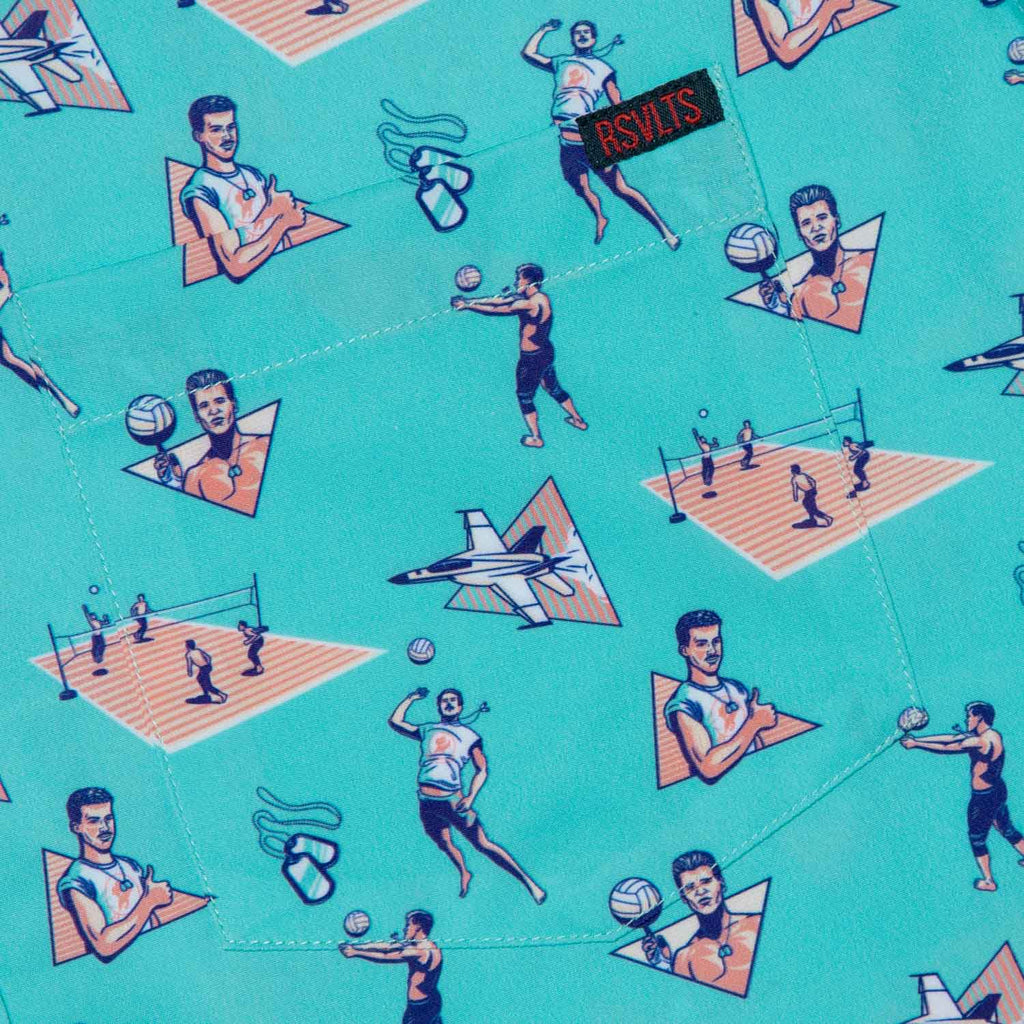 RSVLTS Playing With The Boys KUNUFLEX Short Sleeve Shirt in Blue — detail 14
