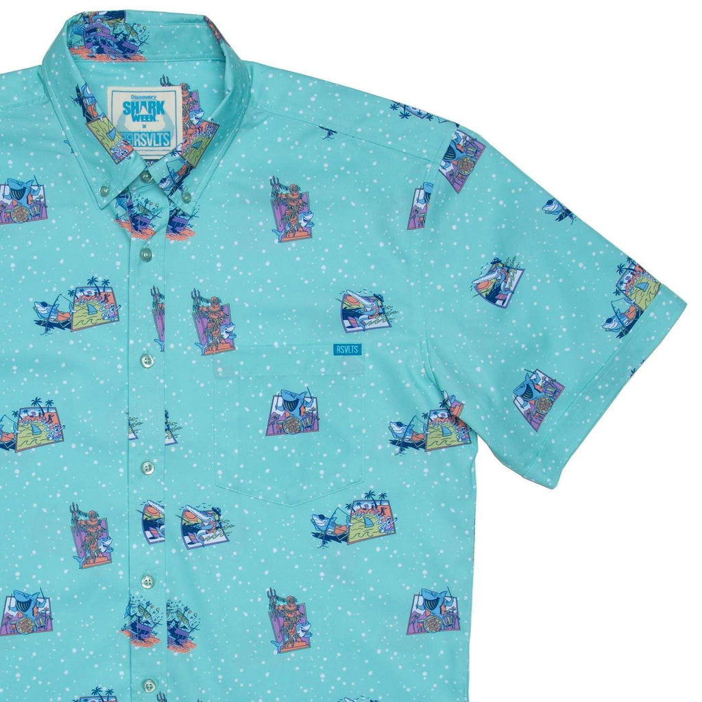 RSVLTS Apex Partyers KUNUFLEX Short Sleeve Shirt in Blue — front view