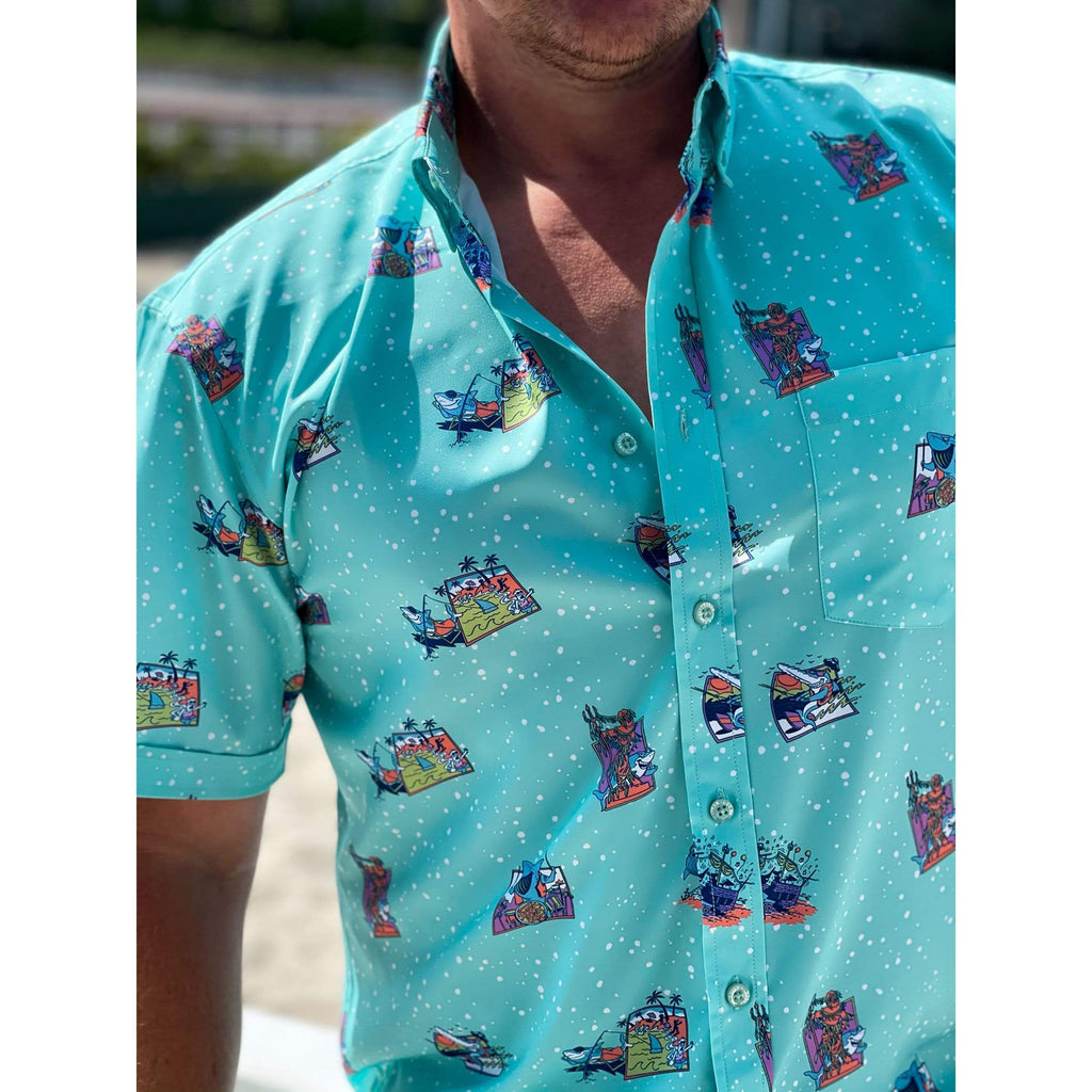 RSVLTS Apex Partyers KUNUFLEX Short Sleeve Shirt in Blue — detail 5