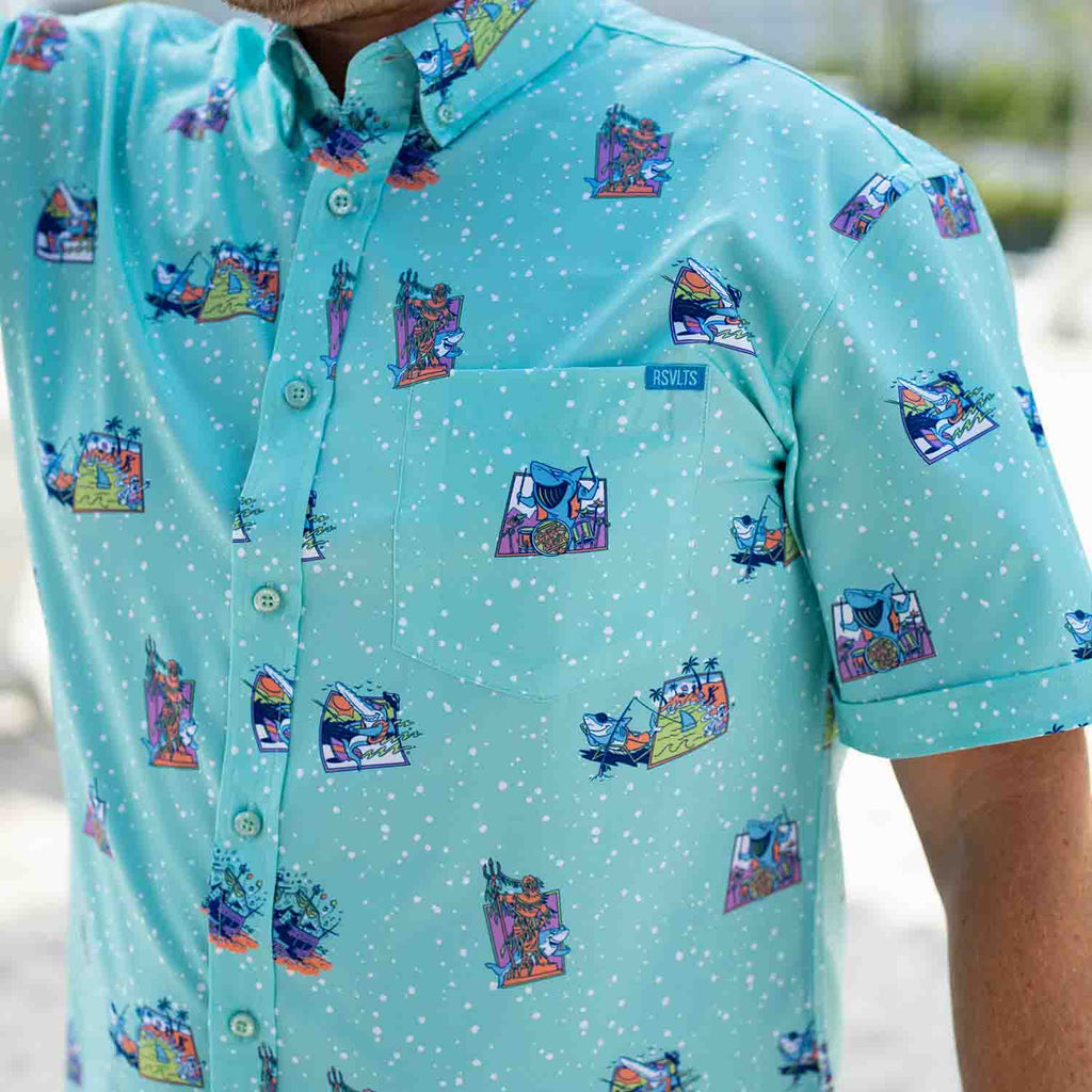 RSVLTS Apex Partyers KUNUFLEX Short Sleeve Shirt in Blue — detail 11