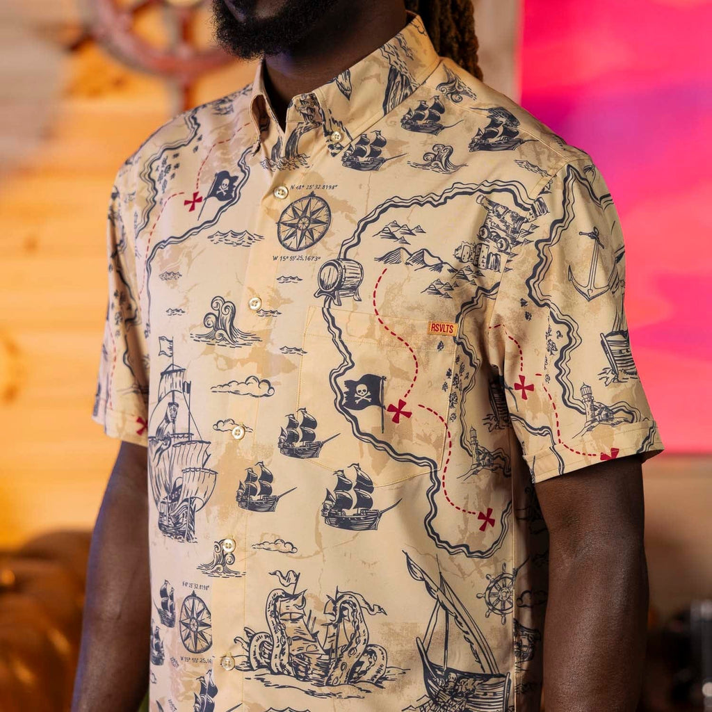 RSVLTS X Marks the Spot KUNUFLEX Short Sleeve Shirt in Neutral — front view
