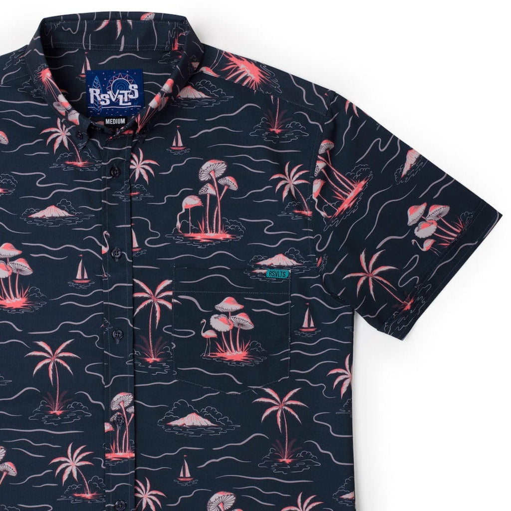 RSVLTS Isle Be Surfing KUNUFLEX Short Sleeve Shirt in Black — front view