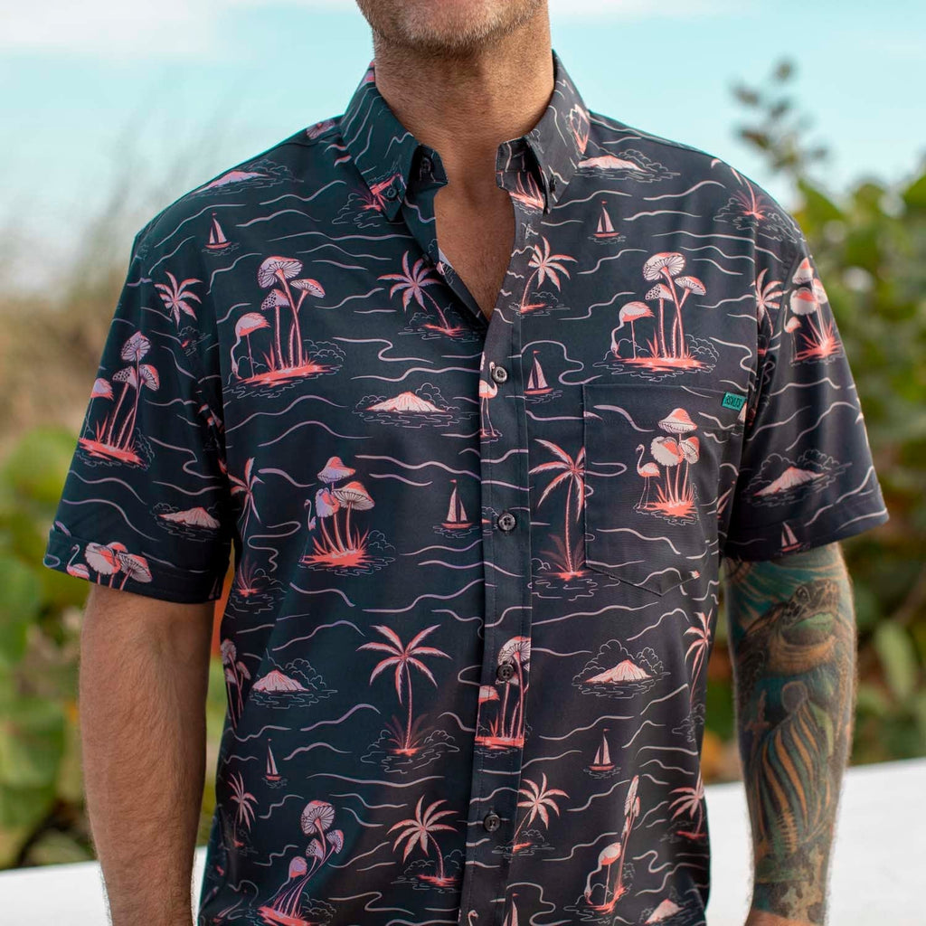 RSVLTS Isle Be Surfing KUNUFLEX Short Sleeve Shirt in Black — detail 4