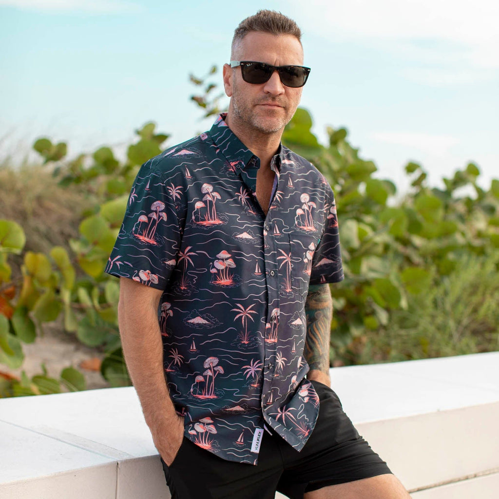RSVLTS Isle Be Surfing KUNUFLEX Short Sleeve Shirt in Black — detail 6