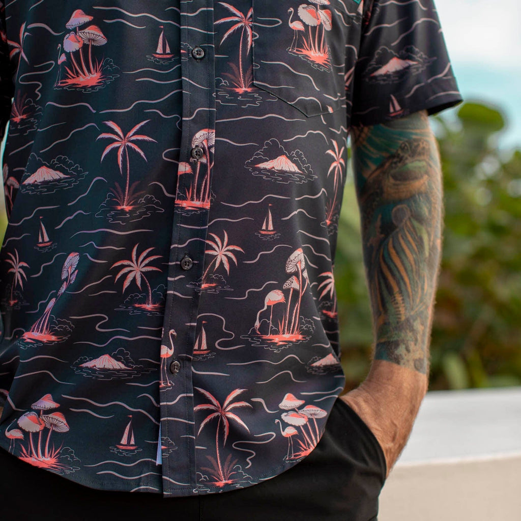 RSVLTS Isle Be Surfing KUNUFLEX Short Sleeve Shirt in Black — detail 7