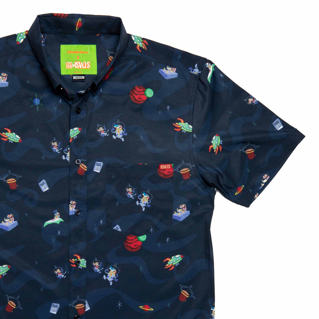RSVLTS Space Madness KUNUFLEX Short Sleeve Shirt in Blue — front view