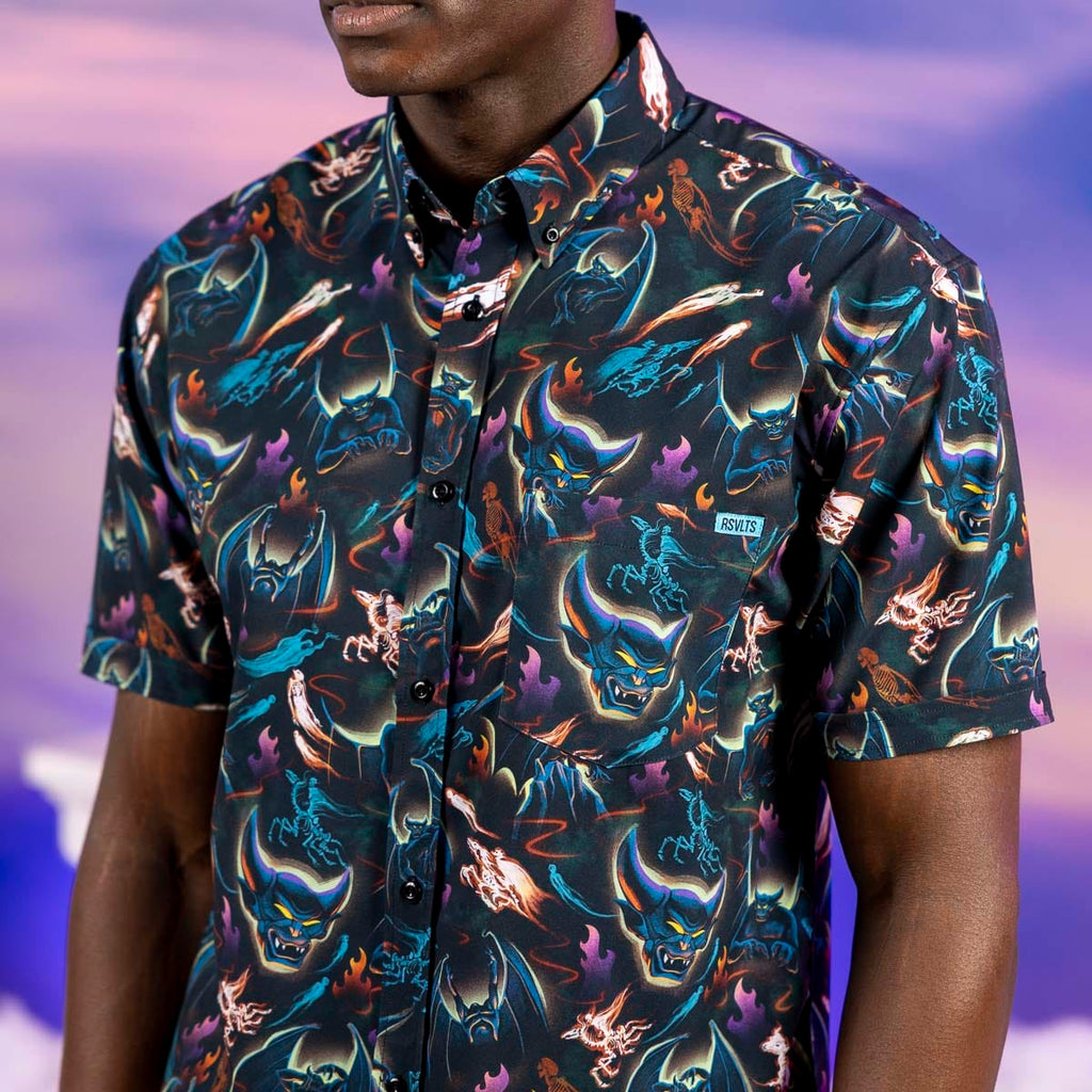 RSVLTS Fright on Bald Mountain KUNUFLEX Short Sleeve Shirt in Multicolor — detail 8