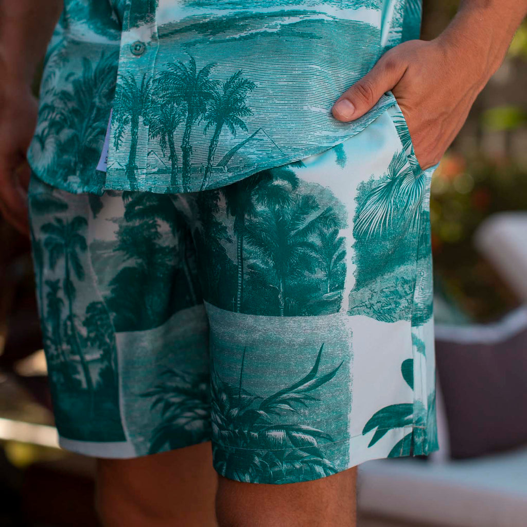 RSVLTS Litho Palms Hybrid Shorts in Blue — detail 3