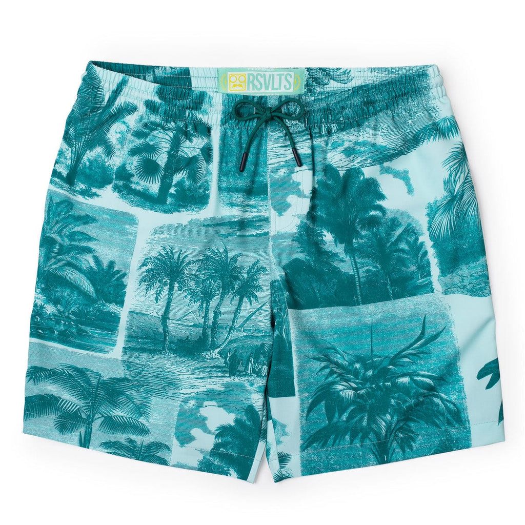 RSVLTS Litho Palms Hybrid Shorts in Blue — front view