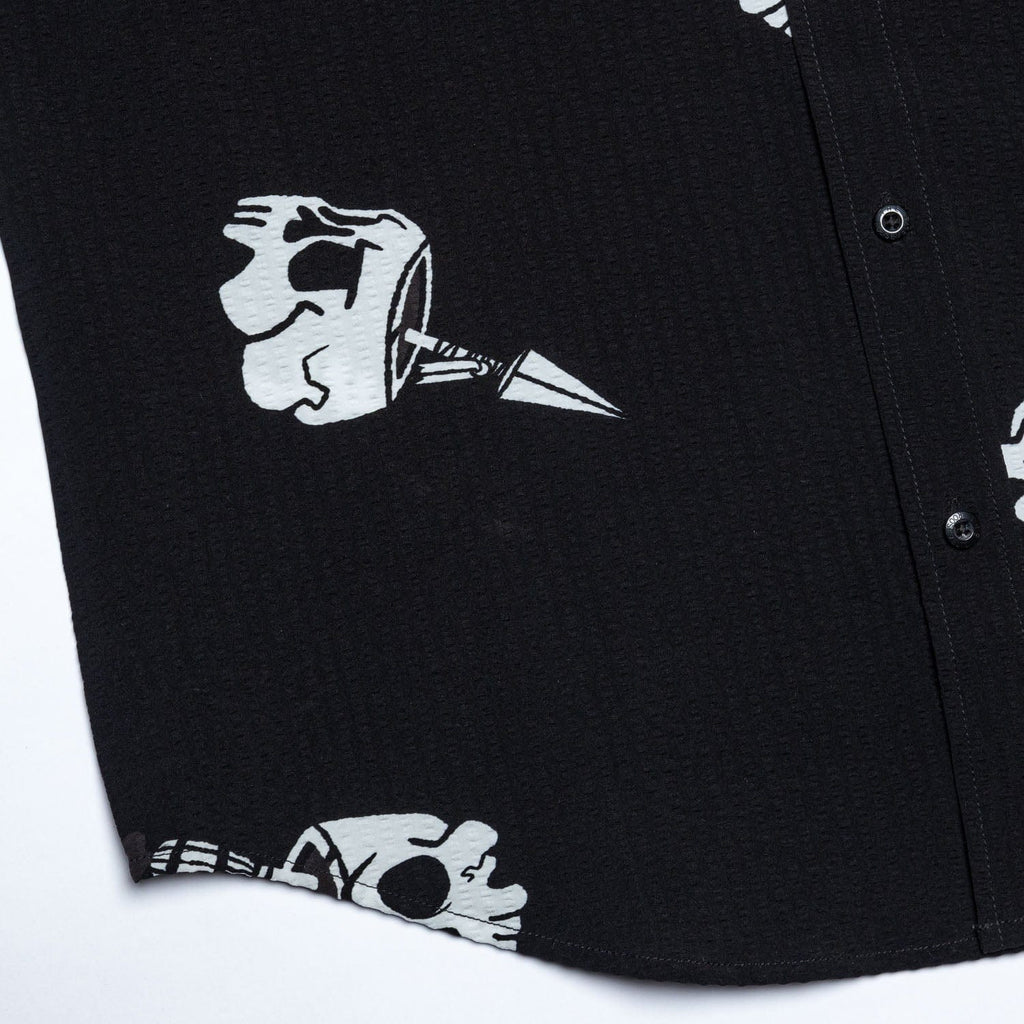 RSVLTS Isla Tortuga Stretch Seersucker Short Sleeve Shirt in Black — detail 4