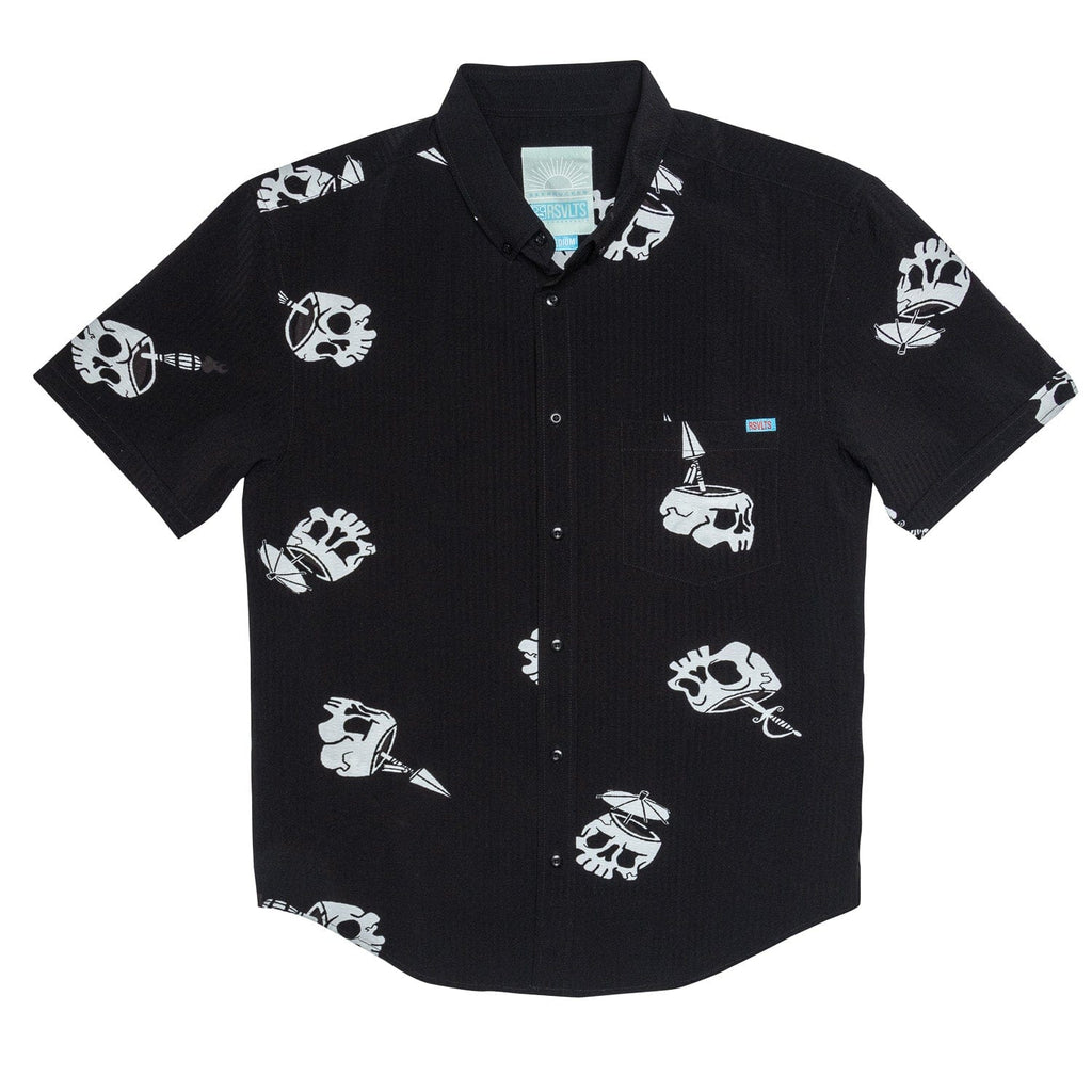 RSVLTS Isla Tortuga Stretch Seersucker Short Sleeve Shirt in Black — detail 2
