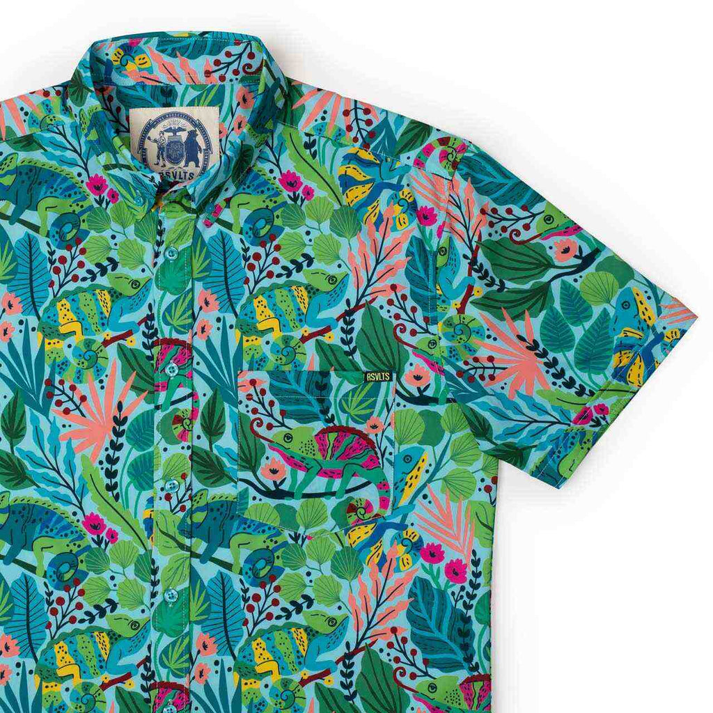 RSVLTS Master of Disguise KUNUFLEX Short Sleeve Shirt in Blue — detail 2