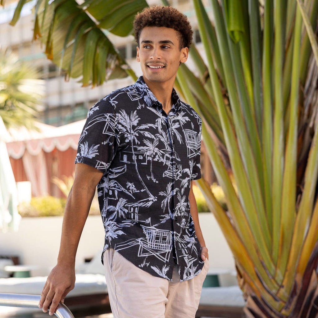 RSVLTS Bungalow Bamboo Short Sleeve Shirt in Black — detail 7