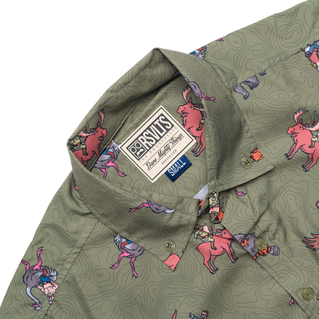 RSVLTS Teddy Riding Things KUNUFLEX Short Sleeve Shirt in Green — detail 6