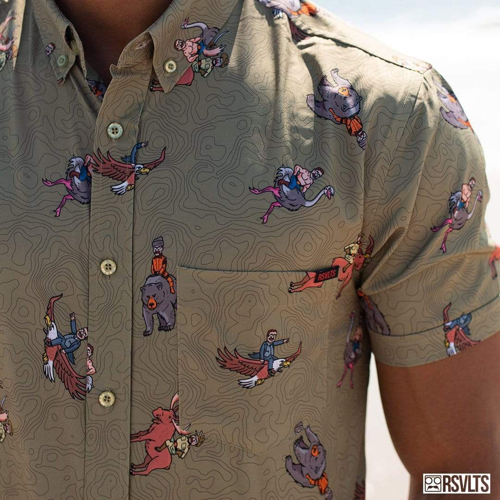 RSVLTS Teddy Riding Things KUNUFLEX Short Sleeve Shirt in Green — detail 3