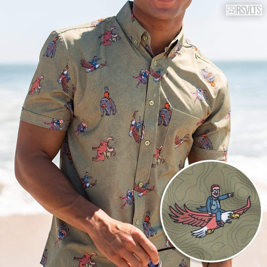RSVLTS Teddy Riding Things KUNUFLEX Short Sleeve Shirt in Green — detail 4
