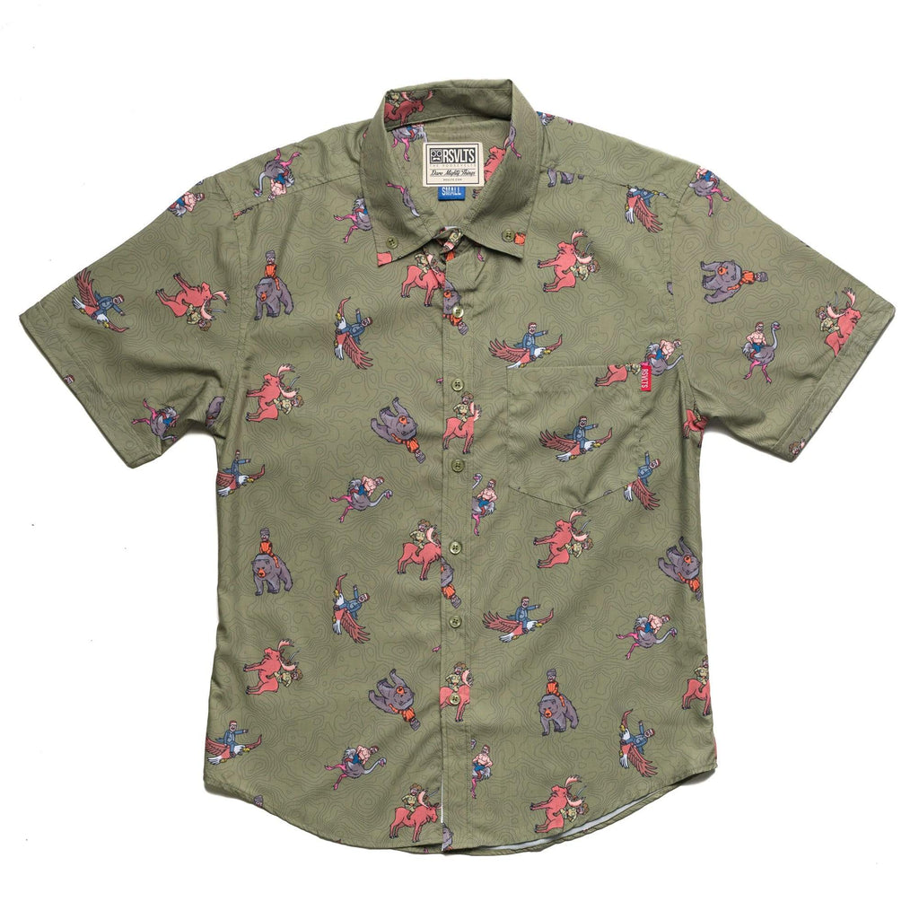 RSVLTS Teddy Riding Things KUNUFLEX Short Sleeve Shirt in Green — detail 2