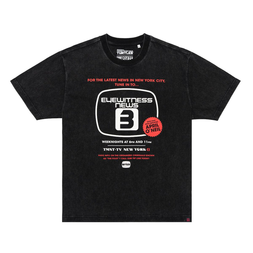 RSVLTS Eyewitness News 3 Vintage Crewneck Tee in Black — front view