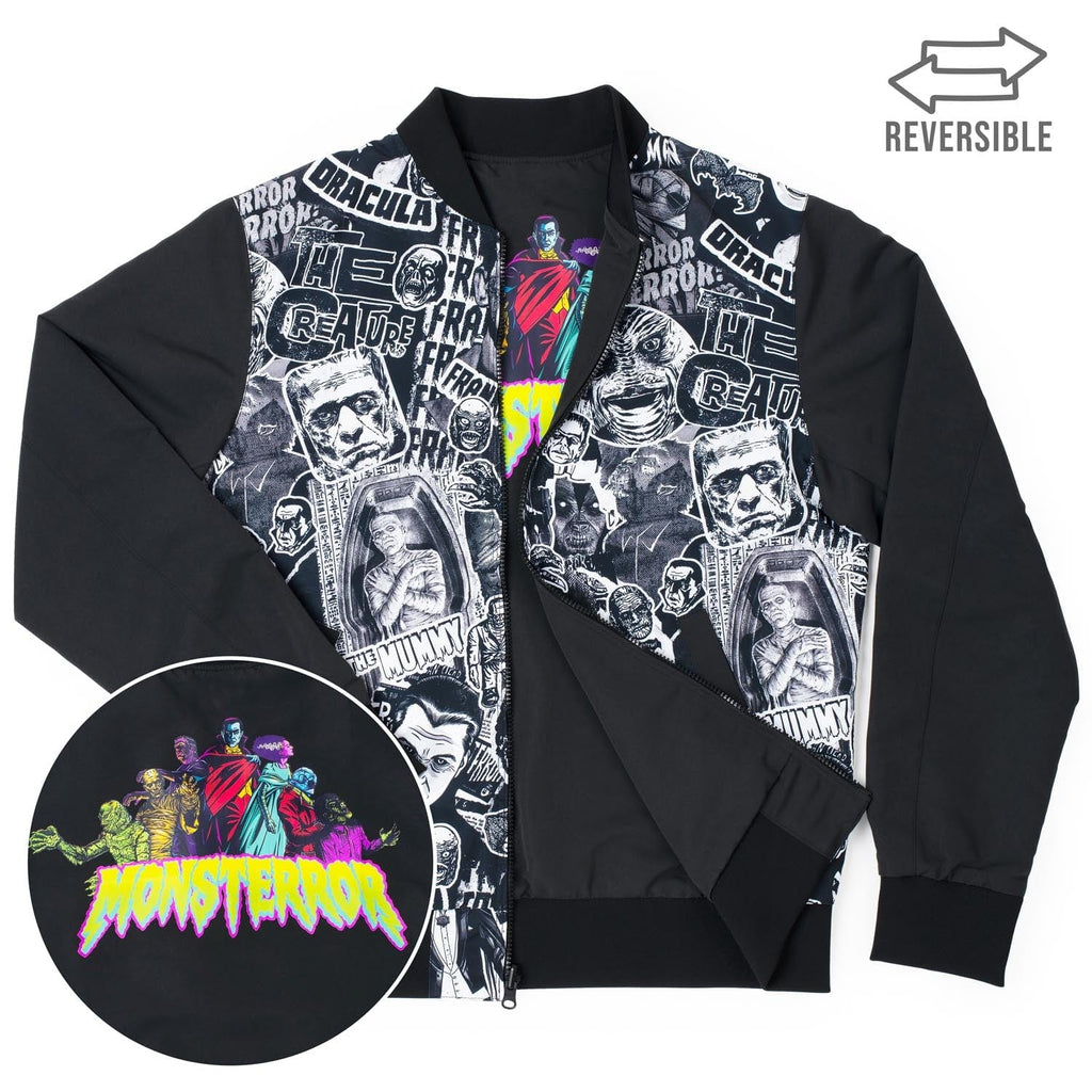 RSVLTS Monster Mashup Reversible Bomber Jacket in Black — front view