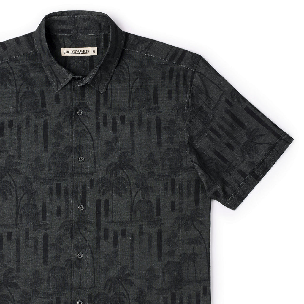 RSVLTS Bula (After Dark) Bamboo Short Sleeve Shirt in Black — detail 4