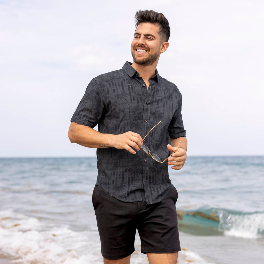 RSVLTS Bula (After Dark) Bamboo Short Sleeve Shirt in Black — detail 5