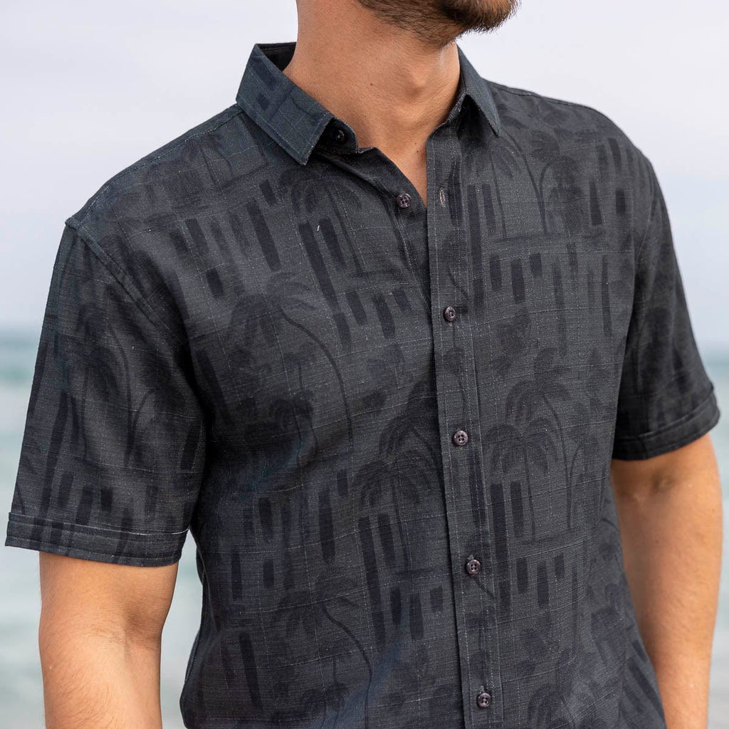 RSVLTS Bula (After Dark) Bamboo Short Sleeve Shirt in Black — front view