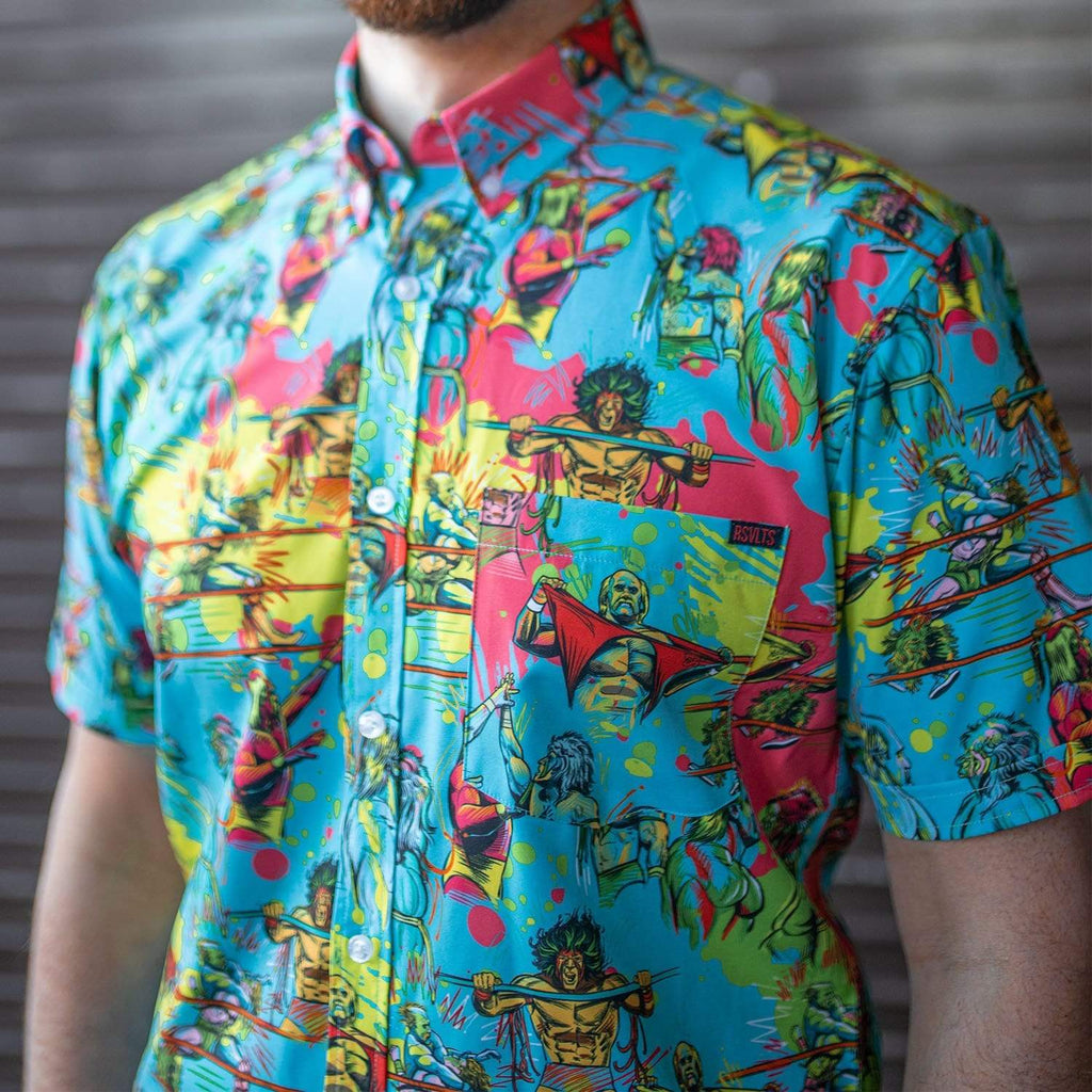 RSVLTS Hulk Hogan vs. Ultimate Warrior KUNUFLEX Short Sleeve Shirt in Multicolor — detail 10
