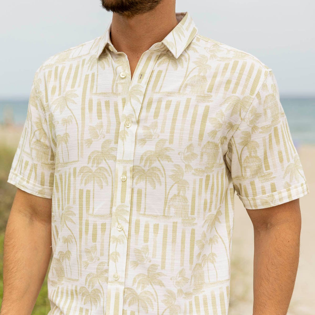 RSVLTS Bula (Gold) Bamboo Short Sleeve Shirt in Neutral — front view