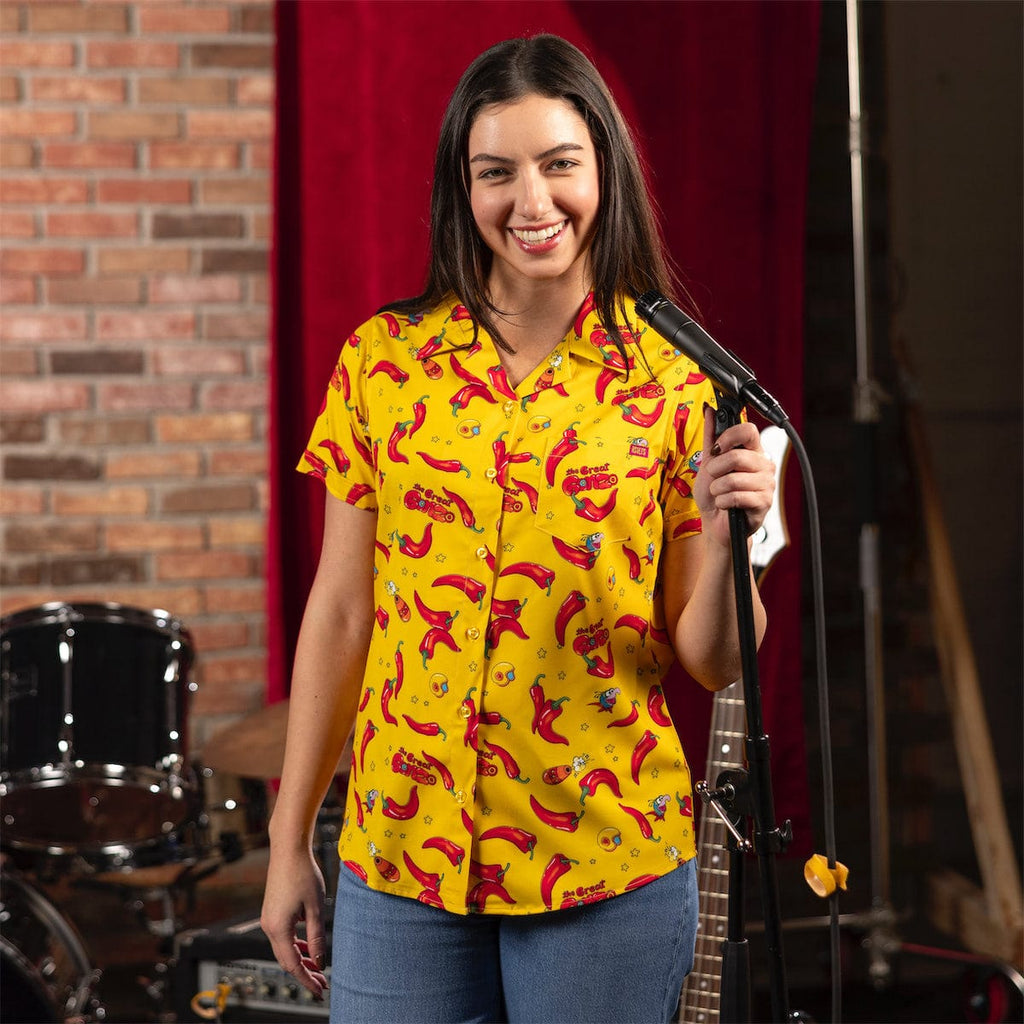 RSVLTS The Great Gonzo Women's KUNUFLEX Short Sleeve Shirt in Red — front view