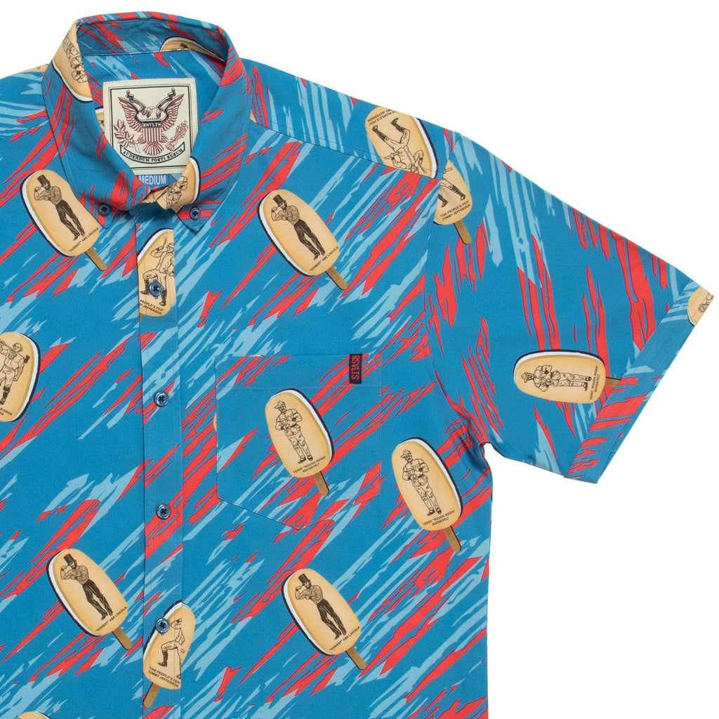 RSVLTS Mt Crushmore KUNUFLEX Short Sleeve Shirt in Blue — front view