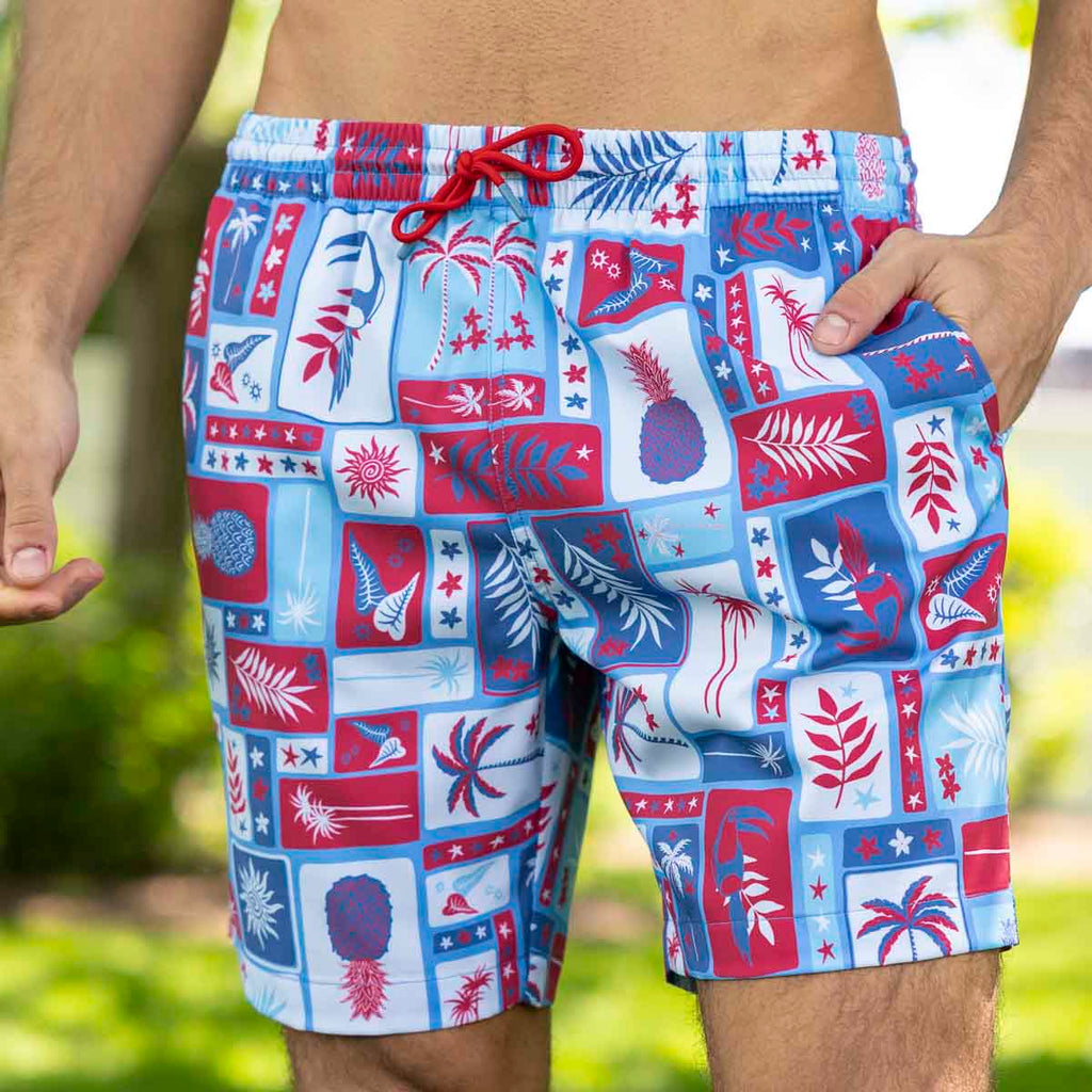 RSVLTS Vacation Nation Hybrid Shorts in Blue — front view