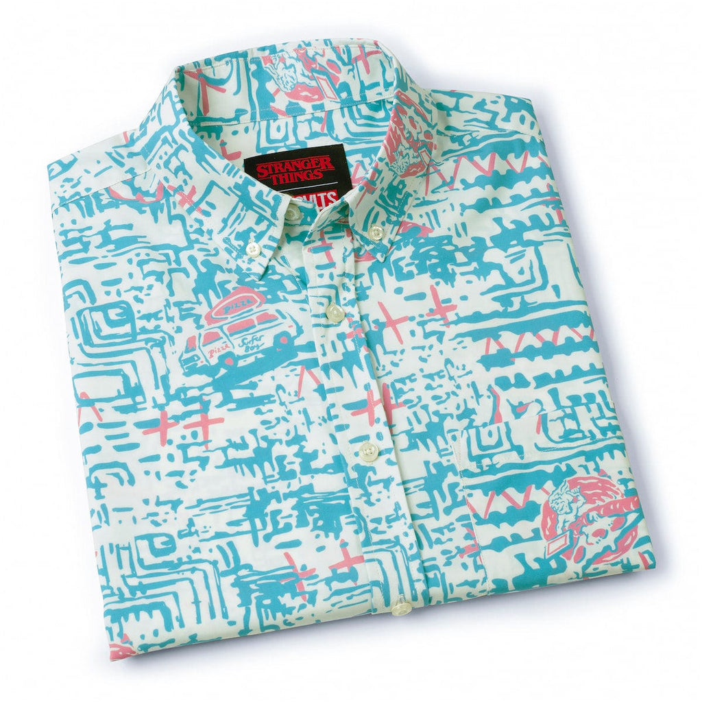 RSVLTS Surfer Boy Pizza KUNUFLEX Short Sleeve Shirt in Blue — detail 14