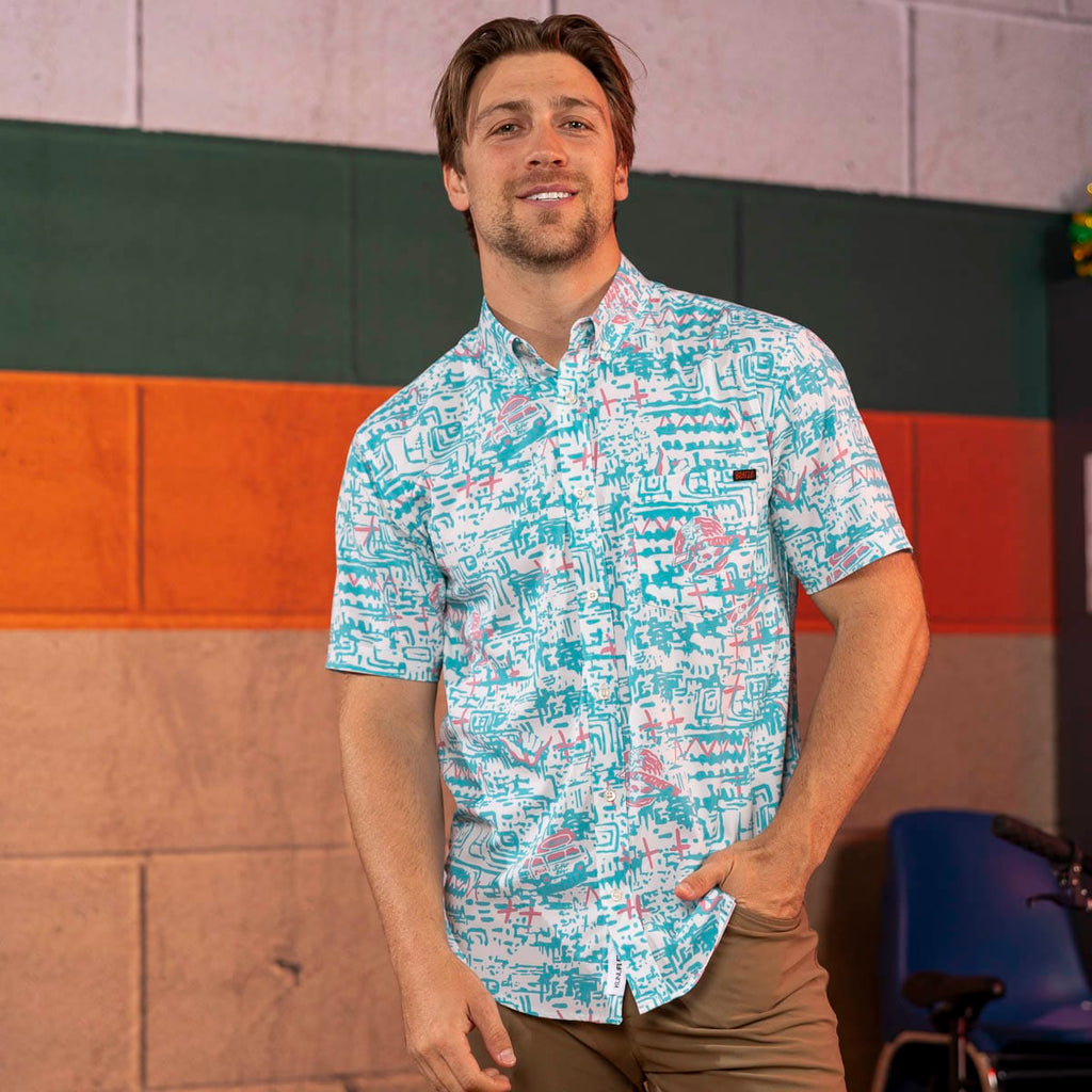 RSVLTS Surfer Boy Pizza KUNUFLEX Short Sleeve Shirt in Blue — detail 8