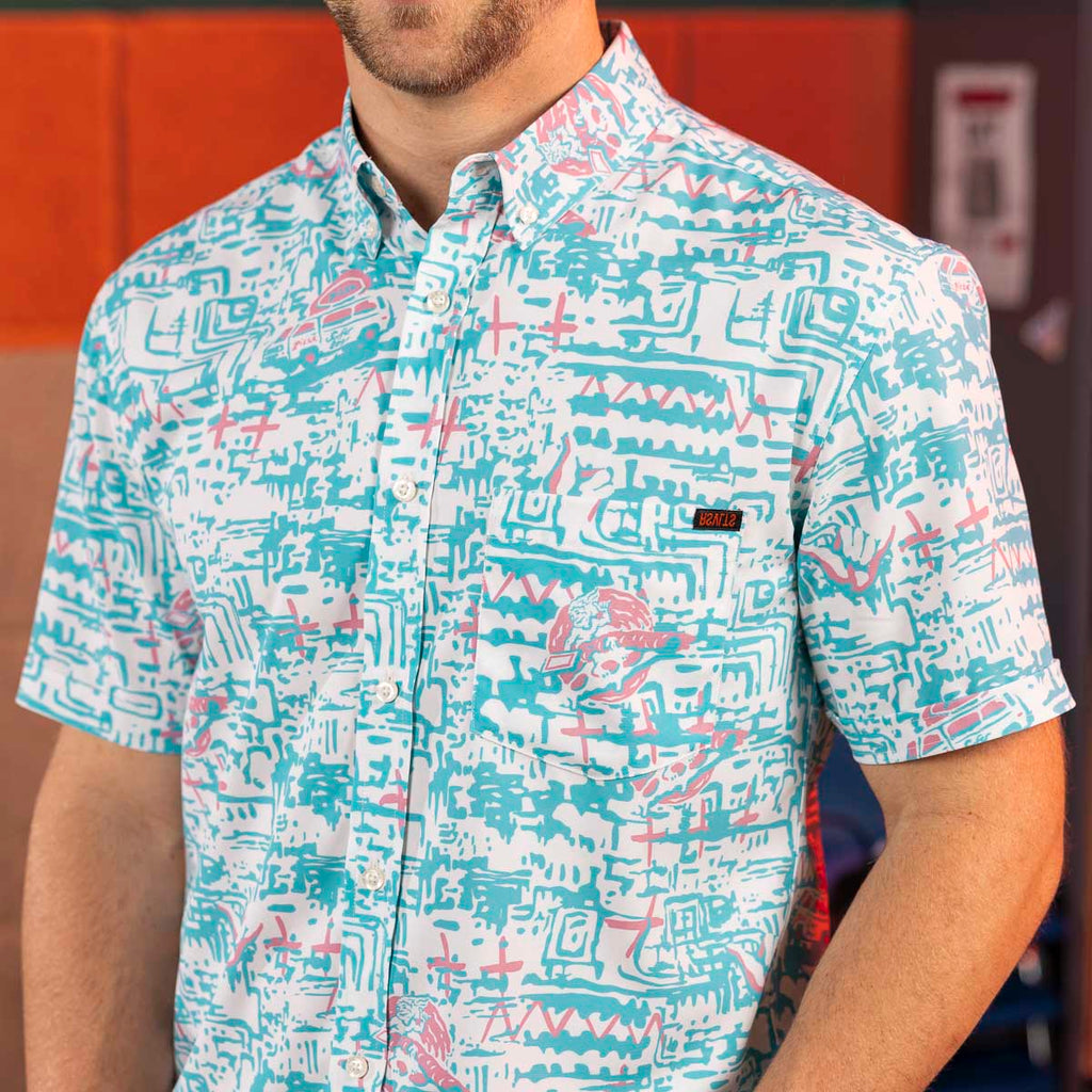 RSVLTS Surfer Boy Pizza KUNUFLEX Short Sleeve Shirt in Blue — detail 10