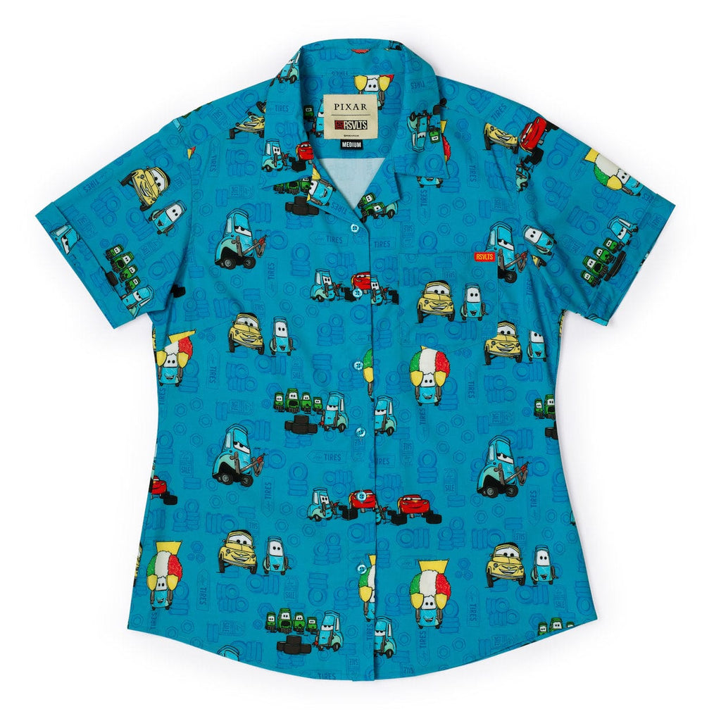 RSVLTS Pit Stop Women's KUNUFLEX Short Sleeve Shirt in Blue — front view